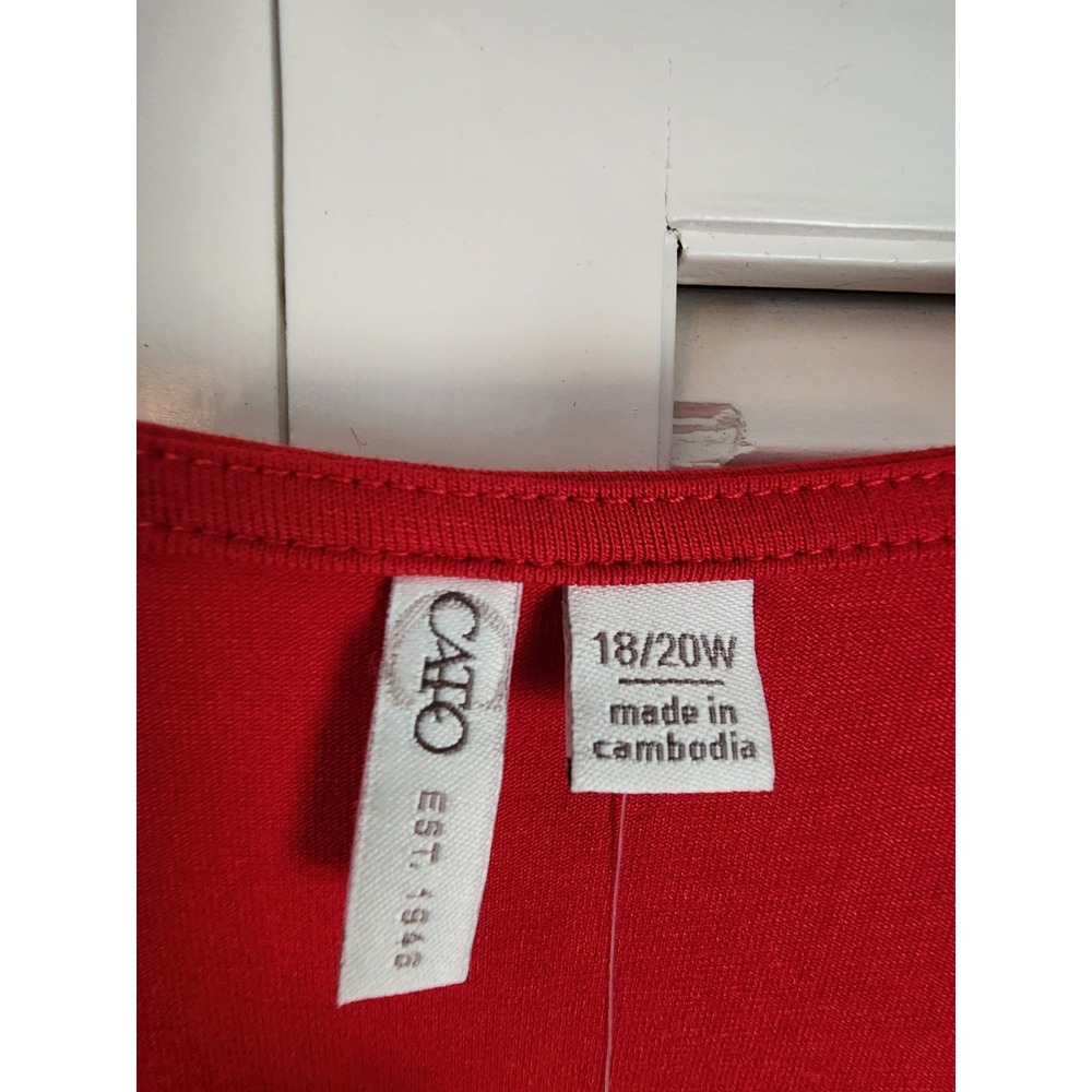 Cato Womens 18/20 NWT Red Long Sleeve Top Scoop Neck Basic Stretch Tee Plus Size - Picture 3 of 7